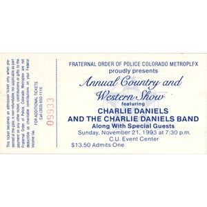 Vintage 1993 Charlie Daniels Band Full Complete Concert Ticket Stub Boulder CO